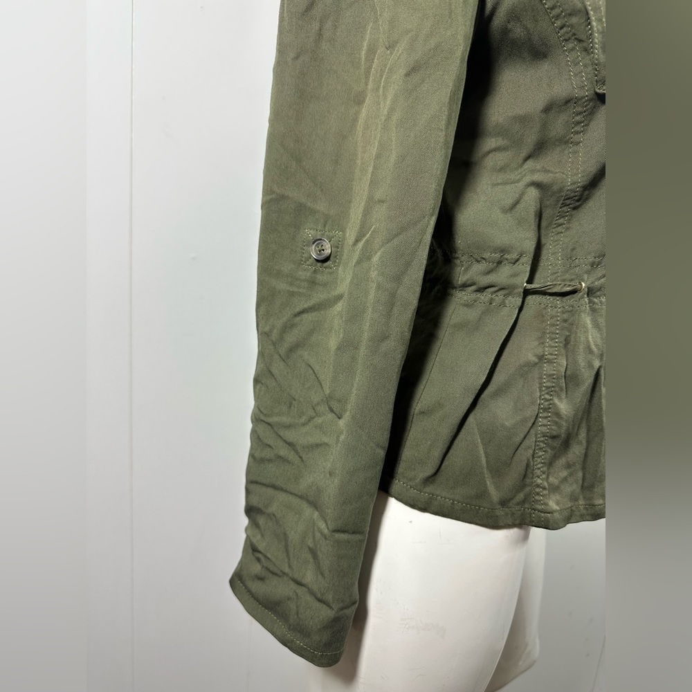 White House Black Market Sz 6 Utility Jacket Shirt Army Green Roll Tab Sleeves - Picture 6 of 13